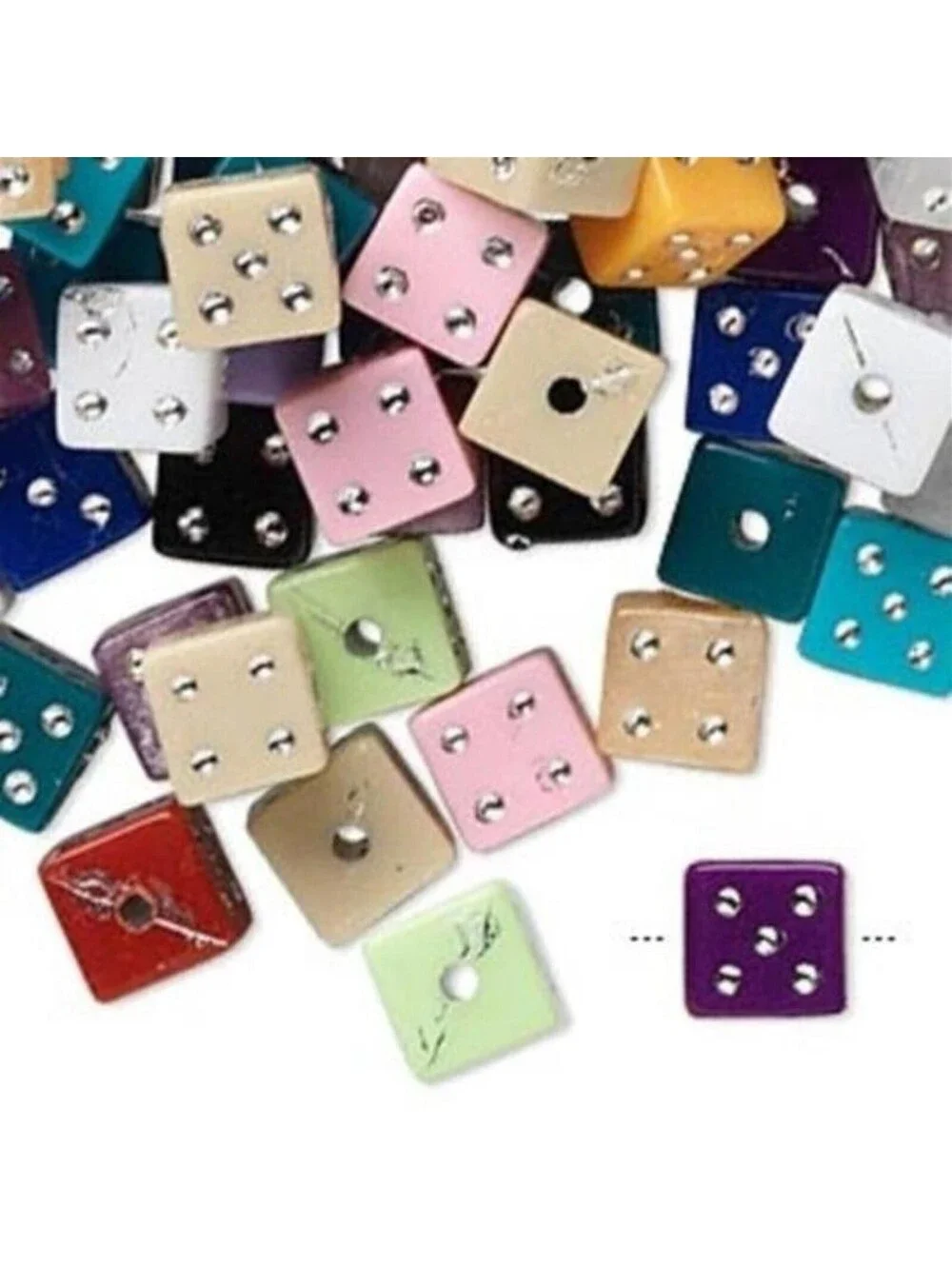 20 Retro Mixed Color Silver 8mm Cube Fun Dice Beads